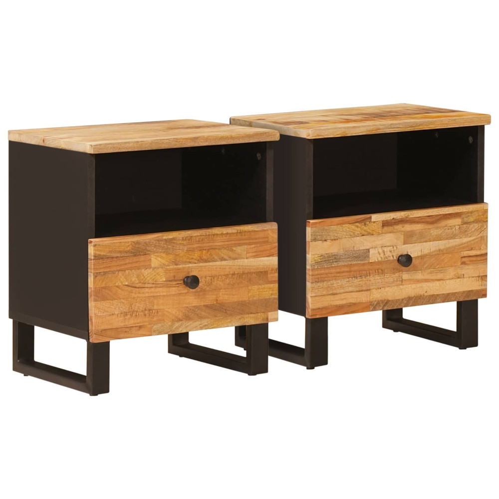 Produktbild för Sängskåp med låda 2 pcs Brun 40 x 33 x 46 cm Massivt mangoträ