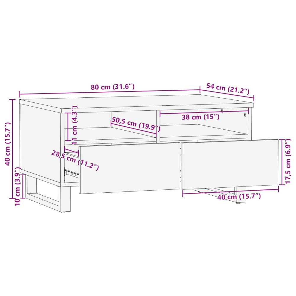 Produktbild för Kaffeebord med låda Brun 80 x 54 x 40 cm Massivt mangoträ