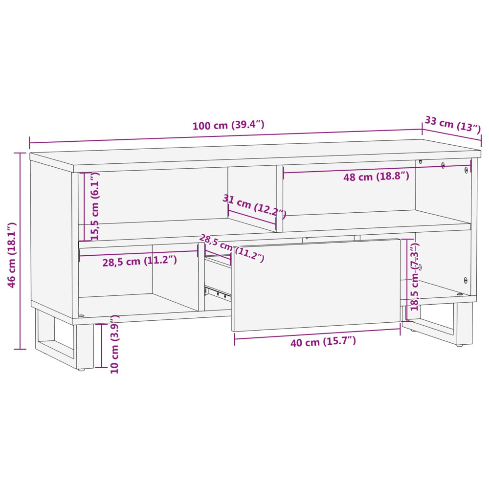 Produktbild för TV-skåp med låda Brun 100 x 33 x 46 cm Massivt mangoträ