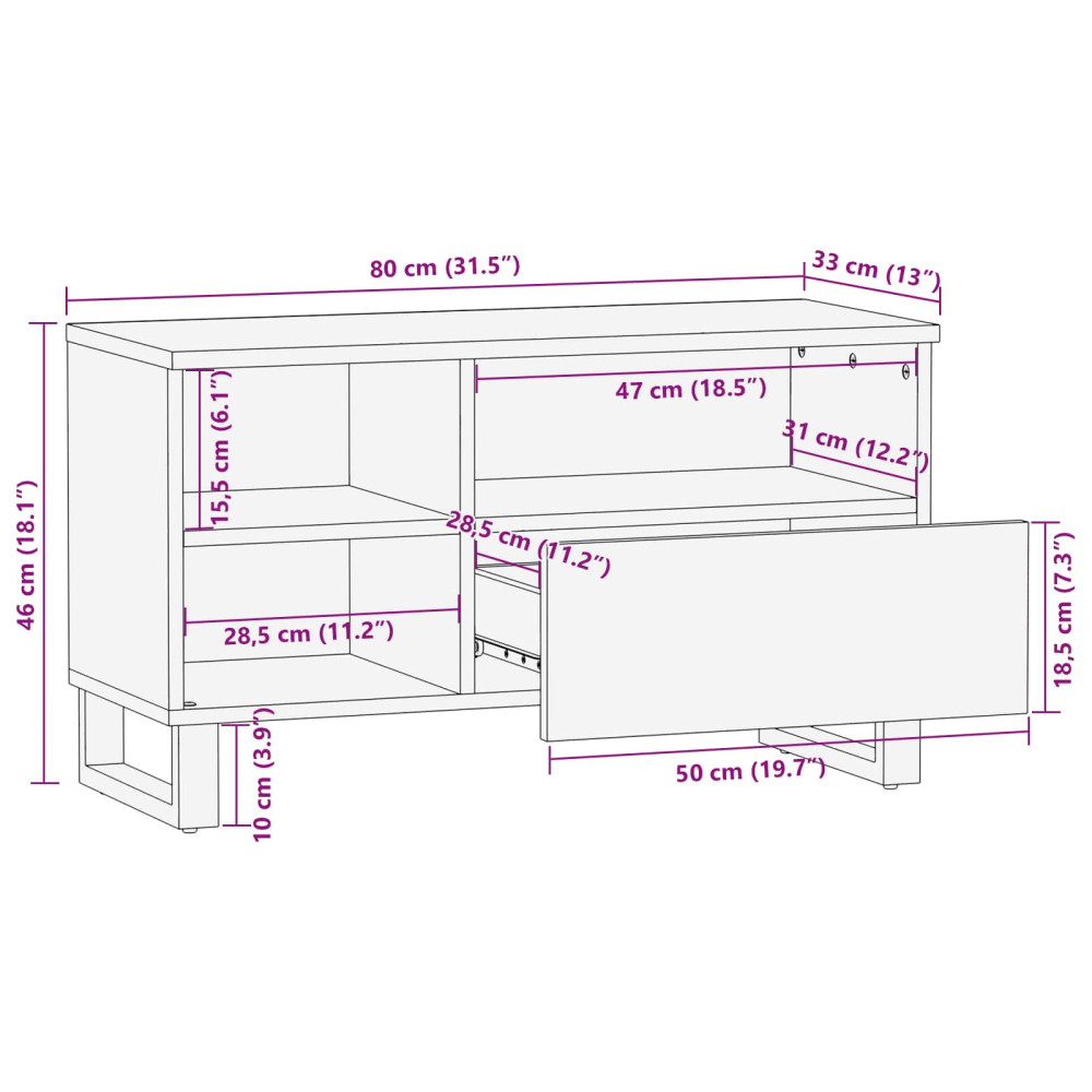 Produktbild för TV-skåp med låda Brun 80 x 33 x 46 cm Massivt mangoträ