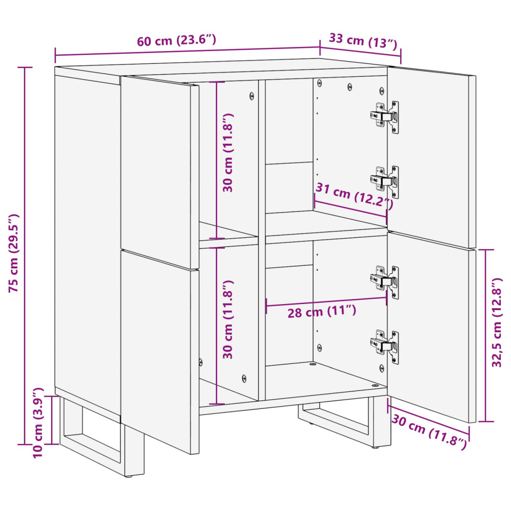 Produktbild för Sidokabinett med lagring Brun 60 x 33 x 75 cm Massivt mangoträ