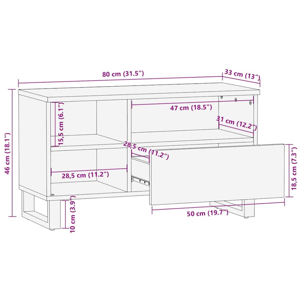 Produktbild för TV-skåp med låda Brun 80 x 33 x 46 cm Massivt mangoträ
