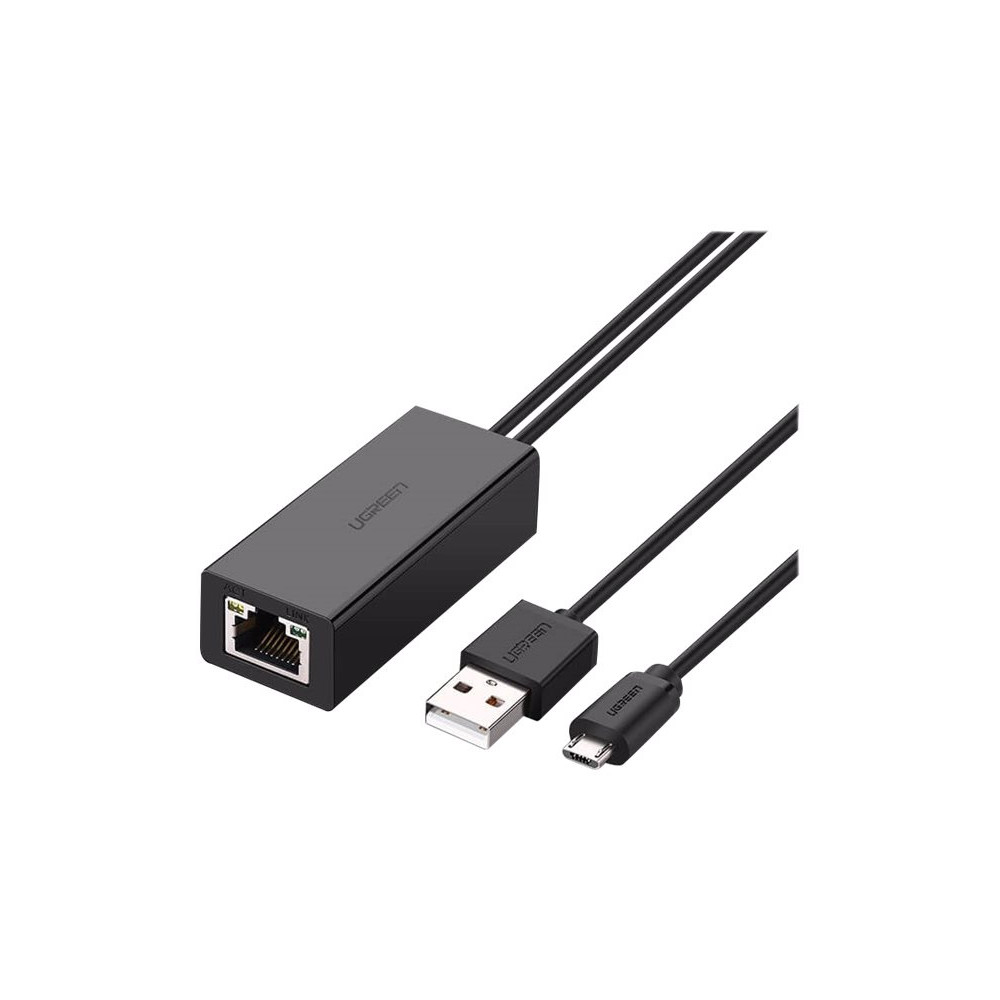 Produktbild för Ugreen Micro USB to RJ45 Lan Network Adaptor with USB 2.0 Power Cable - nätverksadapter - USB 2.0 - 10/100 Ethernet x 1