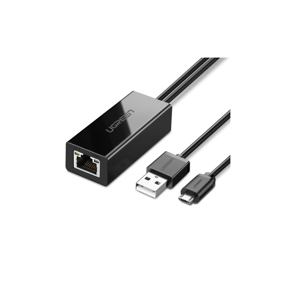 Produktbild för Ugreen Micro USB to RJ45 Lan Network Adaptor with USB 2.0 Power Cable - nätverksadapter - USB 2.0 - 10/100 Ethernet x 1