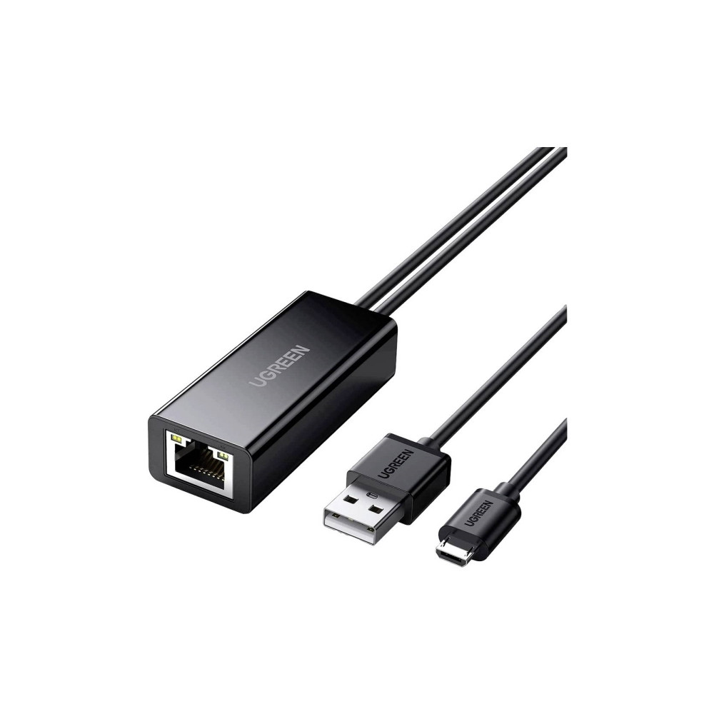 Produktbild för Ugreen Micro USB to RJ45 Lan Network Adaptor with USB 2.0 Power Cable - nätverksadapter - USB 2.0 - 10/100 Ethernet x 1