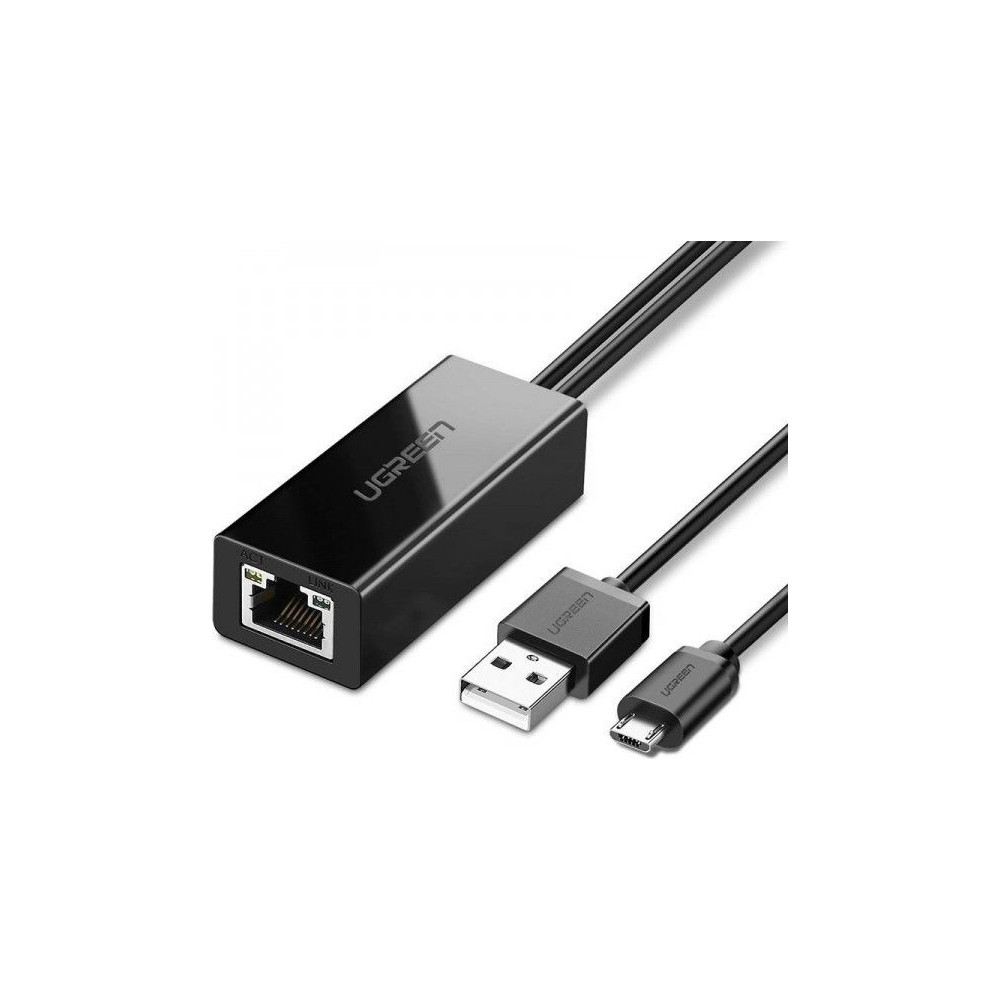 Produktbild för Ugreen Micro USB to RJ45 Lan Network Adaptor with USB 2.0 Power Cable - nätverksadapter - USB 2.0 - 10/100 Ethernet x 1
