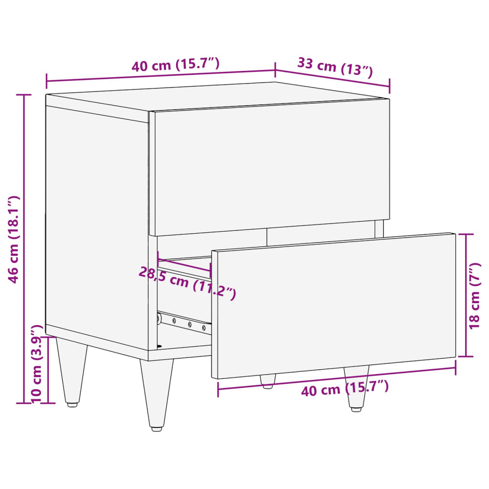 Produktbild för Nattduksbord 2 pcs Brun 40 x 33 x 46 cm Massivt mangoträ