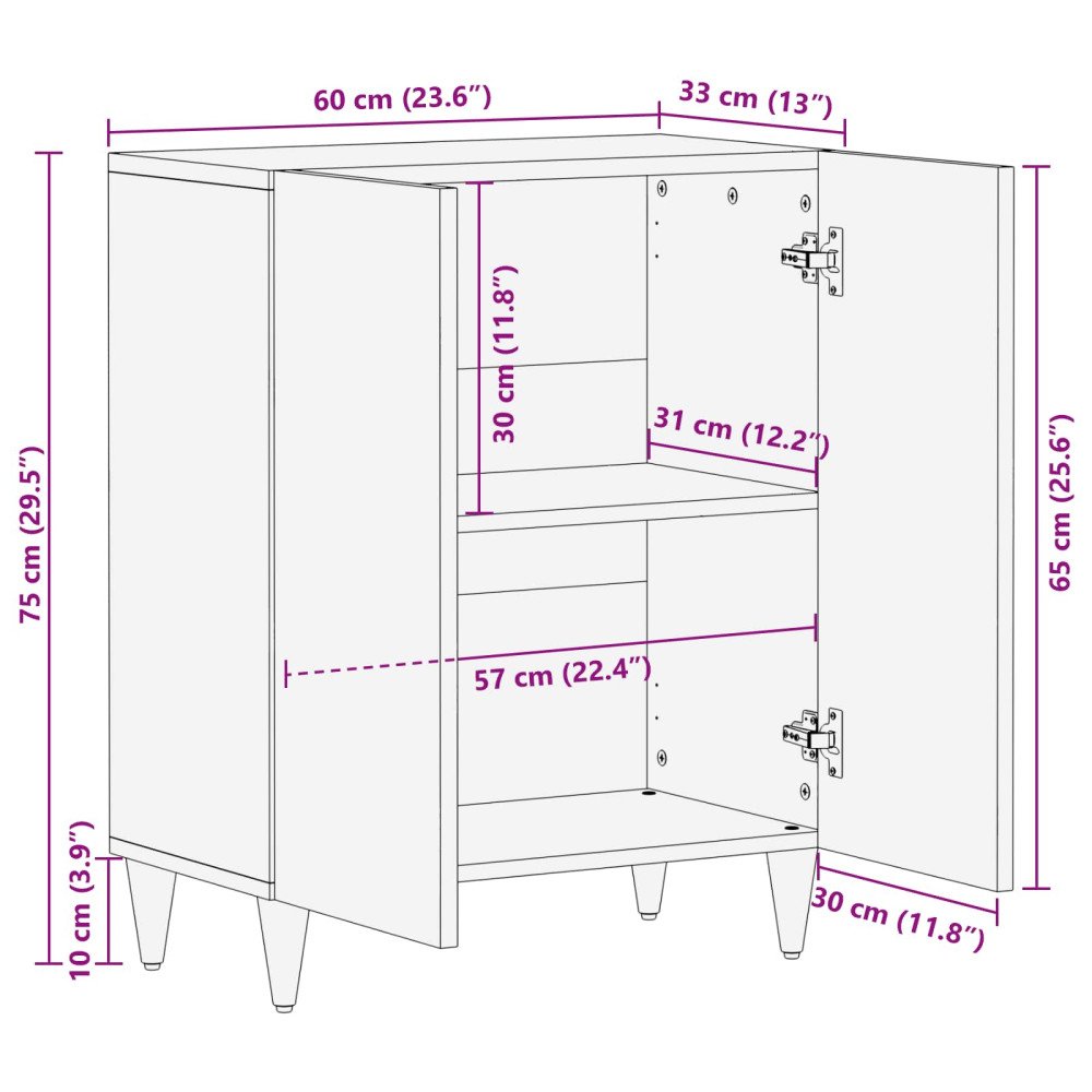 Produktbild för Sideboard Valnöt 60 x 33 x 75 cm Massivt mangoträ