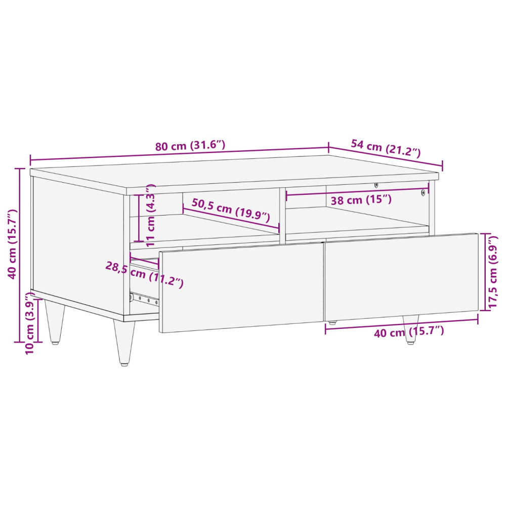 Produktbild för Kaffeebord med låda Brun 80 x 54 x 40 cm Massivt mangoträ