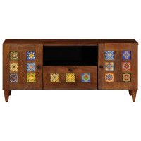 Produktbild för TV-skåp med låda Valnöt 105 x 33 x 46 cm Massivt mangoträ