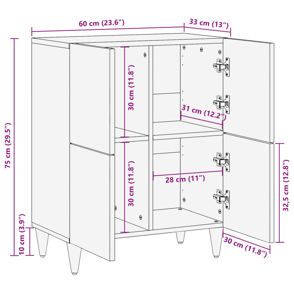 Produktbild för Sideboard med lagring Valnöt 60 x 33 x 75 cm Massivt mangoträ