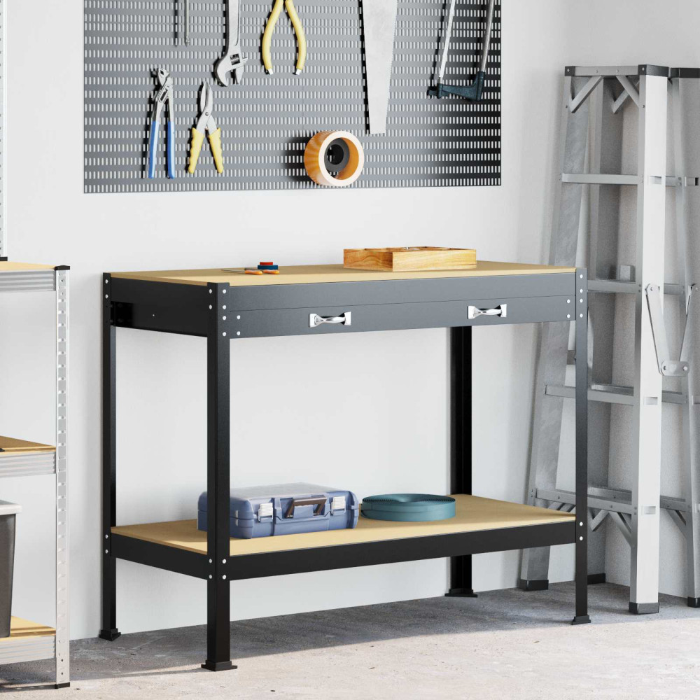 Produktbild för Arbetsbänk Svart 114 x 54 x 91 cm Konstruktions trä och metall