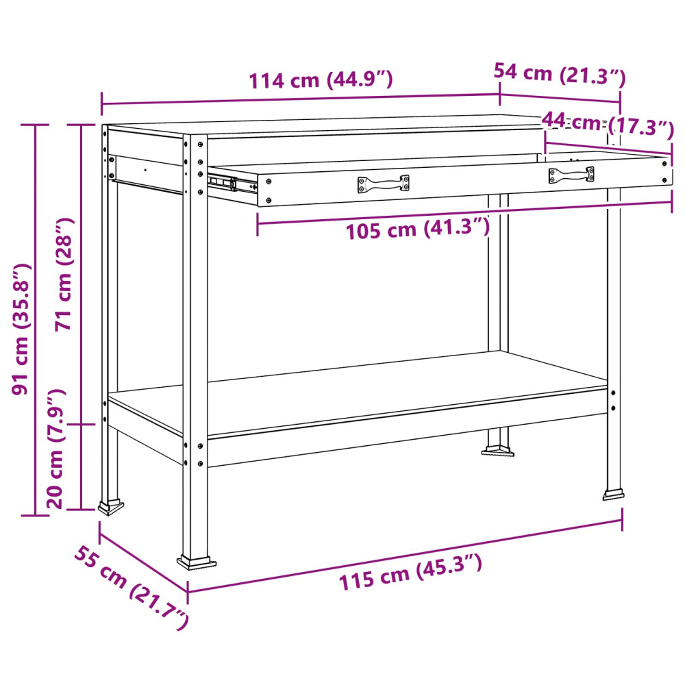 Produktbild för Arbetsbänk Svart 114 x 54 x 91 cm Konstruktions trä och metall