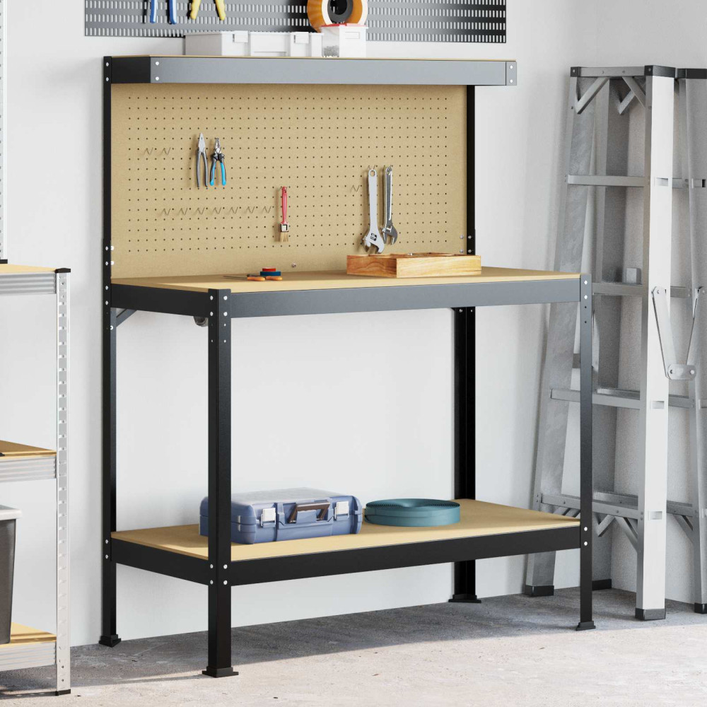 Produktbild för Arbetsbänk Svart 114 x 54 x 145 cm Konstruktions trä och metall