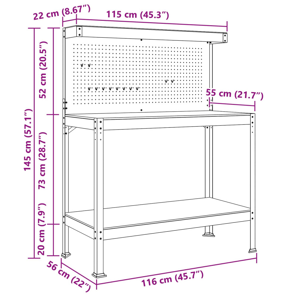 Produktbild för Arbetsbänk Svart 114 x 54 x 145 cm Konstruktions trä och metall