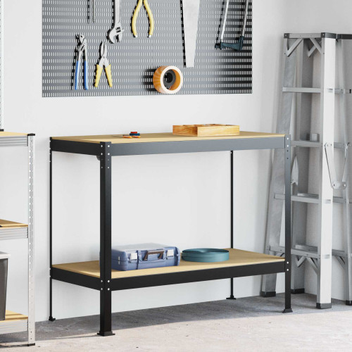 vidaXL Arbetsbänk Svart 115 x 55 x 91 cm Konstruktions trä och metall