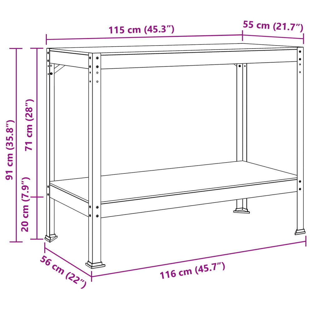 Produktbild för Arbetsbänk Svart 115 x 55 x 91 cm Konstruktions trä och metall