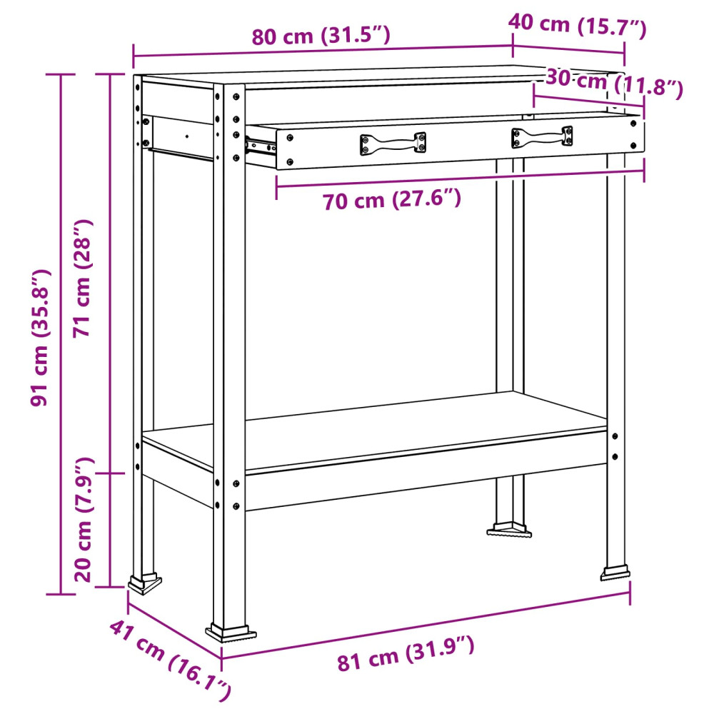 Produktbild för Arbetsbänk Svart 80 x 40 x 91 cm Konstruktions trä och metall