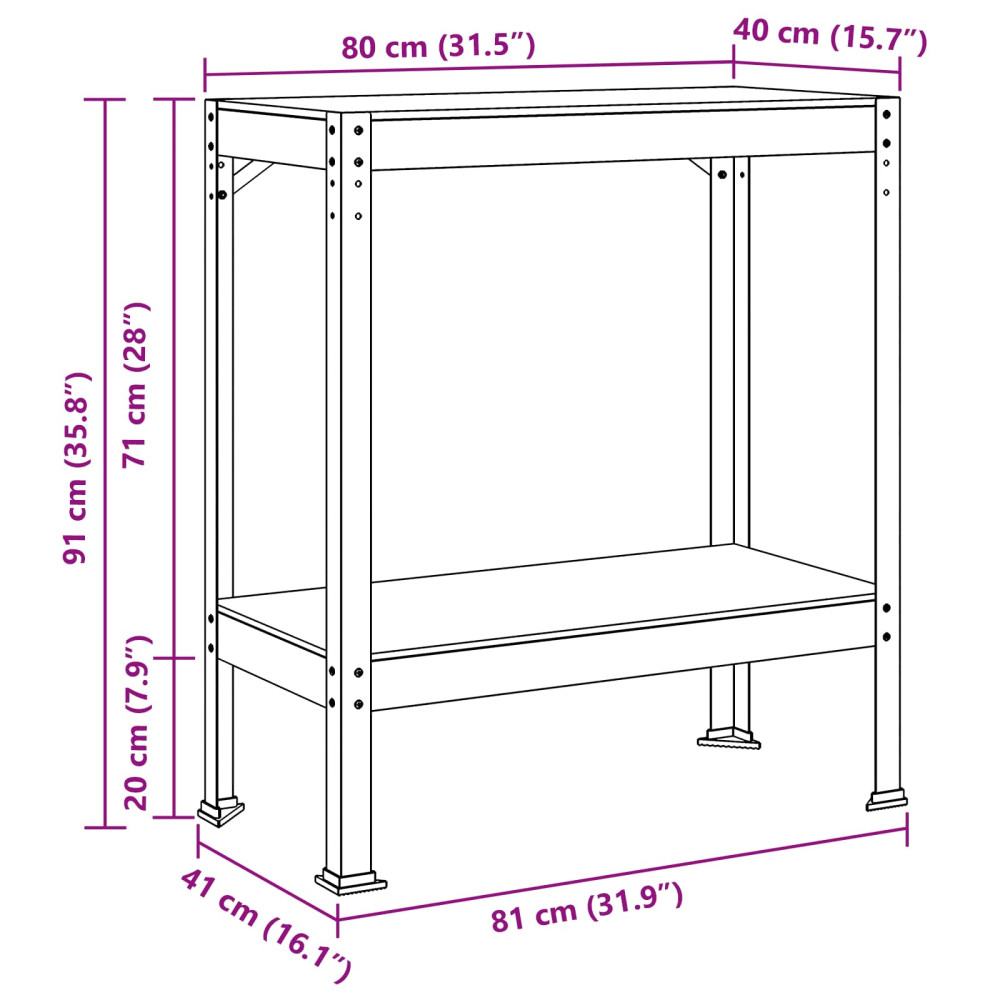 Produktbild för Arbetsbänk Svart 81 x 41 x 91 cm Konstruktions trä och metall