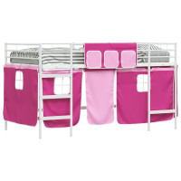 Produktbild för Barns LOFT SÄNG RAM med Gardiner Vit och Rosa 90 x 200 cm
