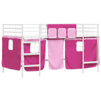 Produktbild för Barns LOFT SÄNG RAM med Gardiner Vit och Rosa 90 x 200 cm