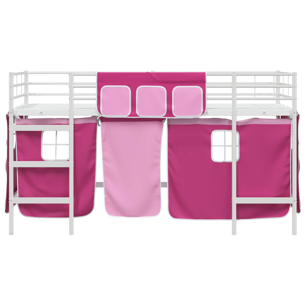 Produktbild för Barns LOFT SÄNG RAM med Gardiner Vit och Rosa 90 x 200 cm