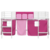 Produktbild för Barns LOFT SÄNG RAM med Gardiner Vit och Rosa 90 x 200 cm