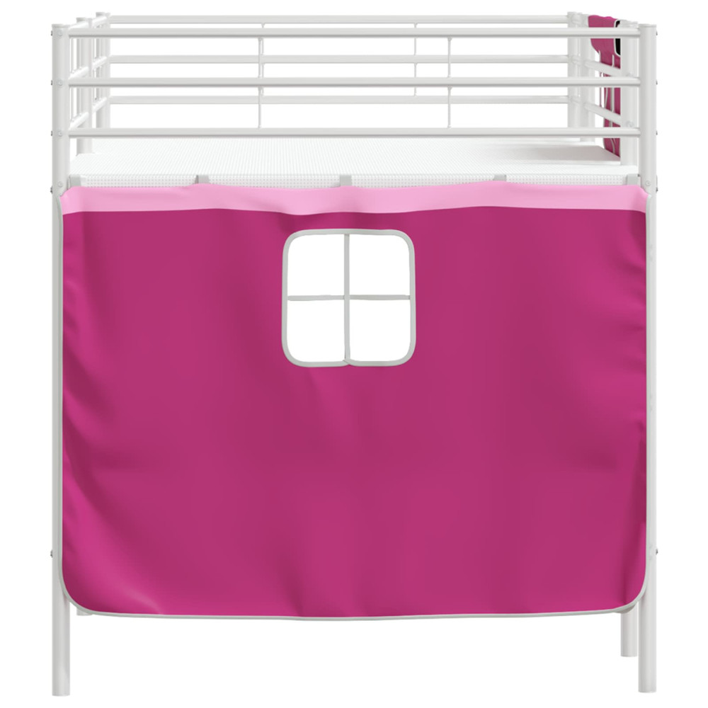 Produktbild för Barns LOFT SÄNG RAM med Gardiner Vit och Rosa 90 x 200 cm