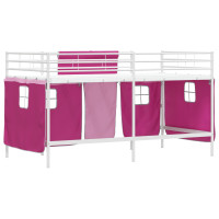 Produktbild för Barns LOFT SÄNG RAM med Gardiner Vit och Rosa 90 x 200 cm