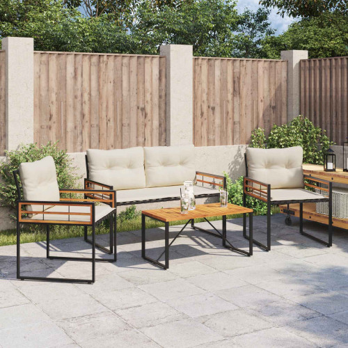 vidaXL Utemöbelset med kudde 4 pcs Kräm