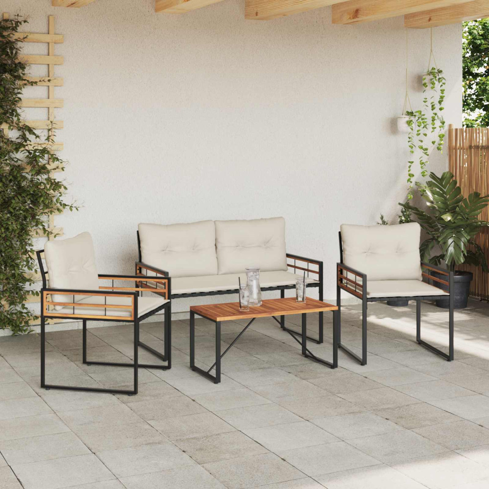 Produktbild för Utemöbelset med kudde 4 pcs Kräm