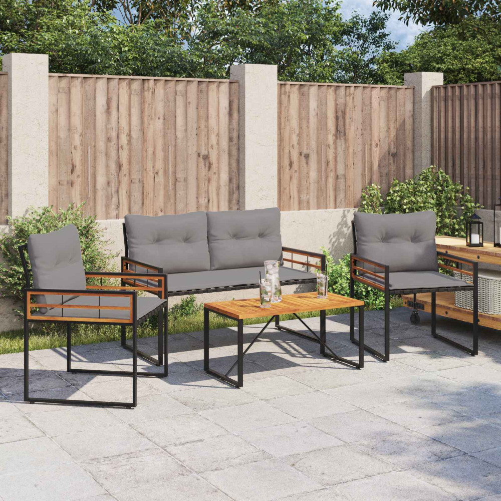Produktbild för Utemöbelset med kudde 4 pcs Ljusgrå