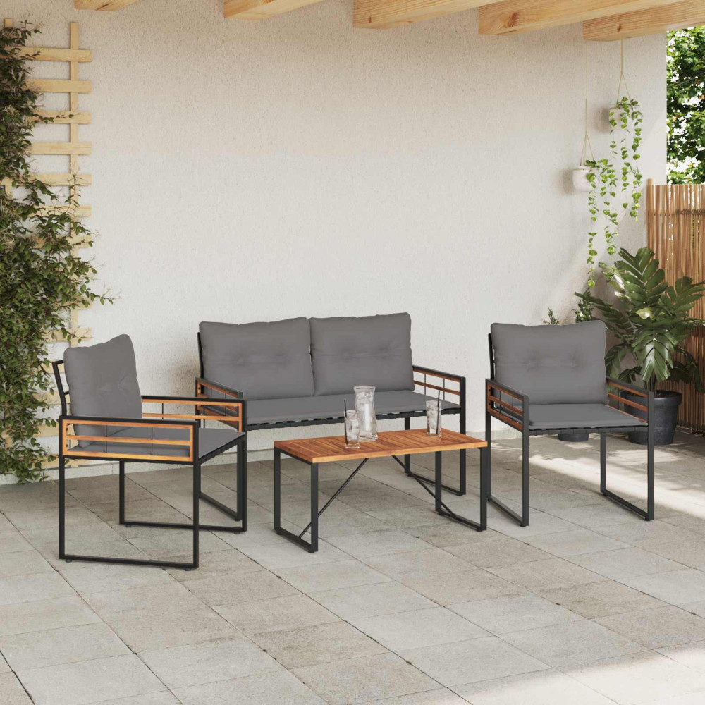 Produktbild för Utemöbelset med kudde 4 pcs Ljusgrå