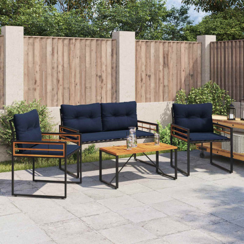 vidaXL Utemöbelset med kudde 4 pcs Marinblå