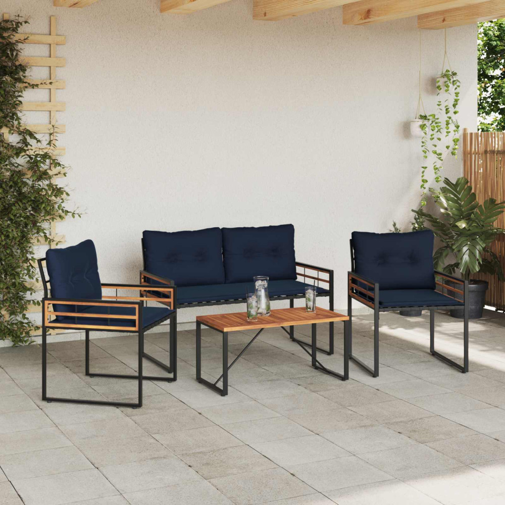 Produktbild för Utemöbelset med kudde 4 pcs Marinblå