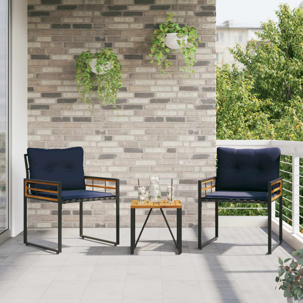 Produktbild för Utemöbelset med kudde 3 pcs Marinblå