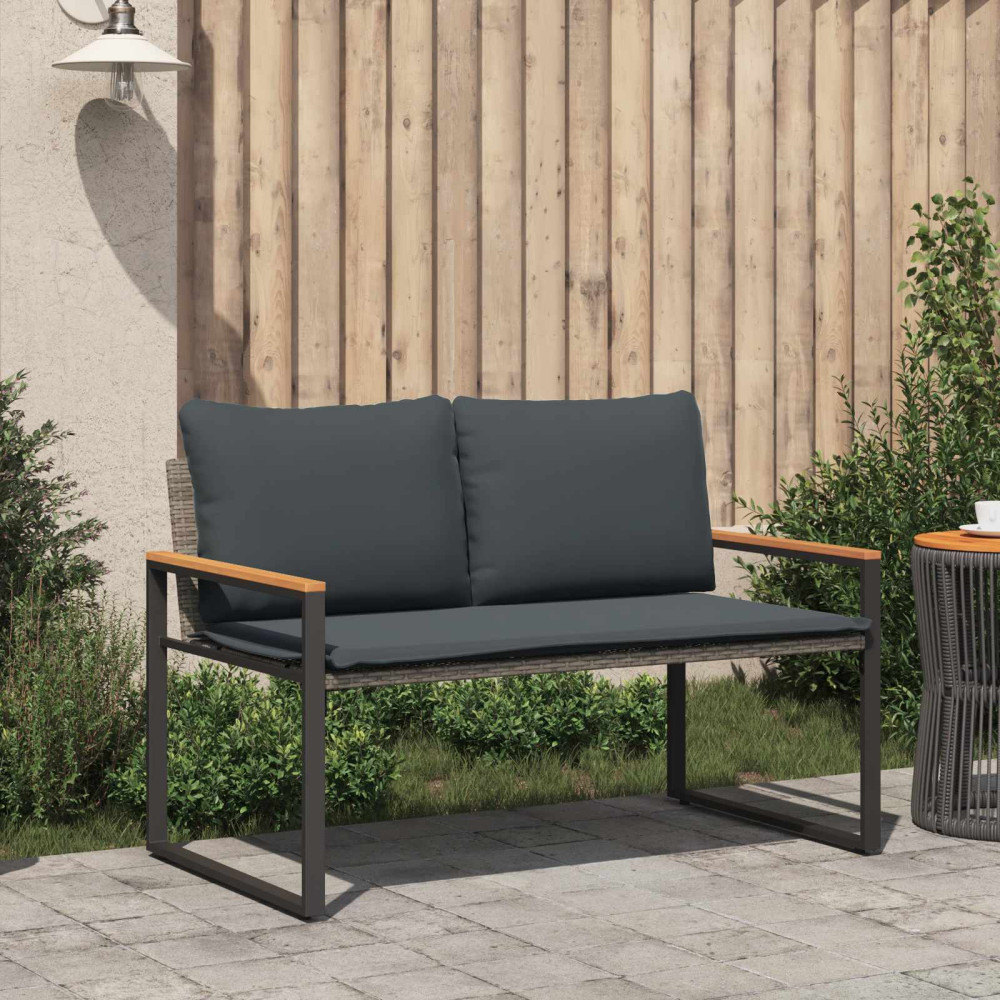 Produktbild för bänk med kudde Grå och mörkgrå 115 x 65 x 72 cm Rotting
