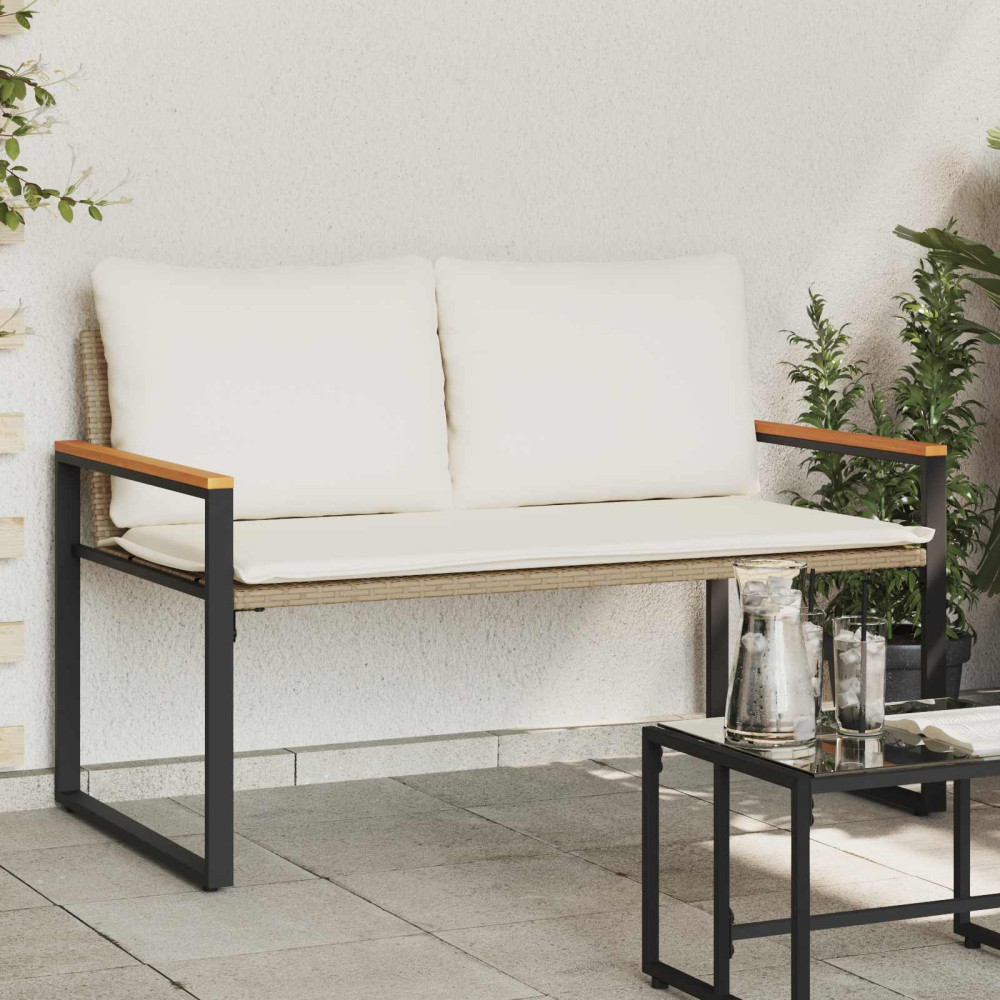 Produktbild för bänk med kudde Beige och krämvit 115 x 65 x 72 cm Rotting