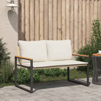 Produktbild för bänk med kudde Beige och krämvit 115 x 65 x 72 cm Rotting