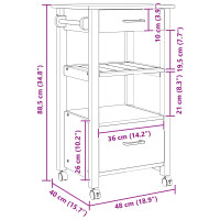 Produktbild för Köksvagn MONZA Svart 48 x 40 x 88,5 cm Massiv furu