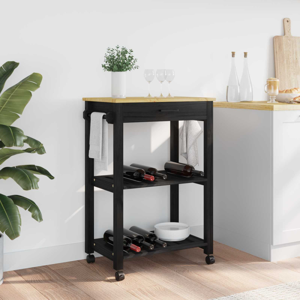Produktbild för Köksvagn MONZA Svart 60 x 40 x 88,5 cm Massiv furu