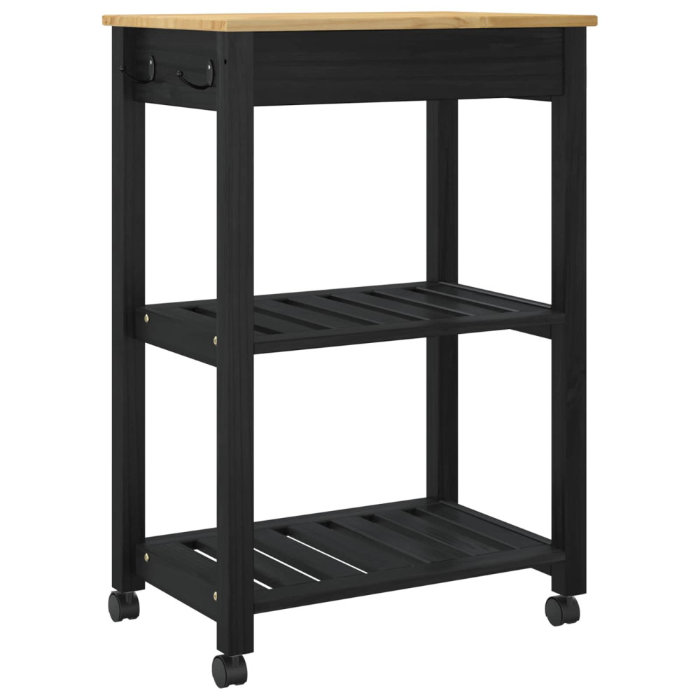 Produktbild för Köksvagn MONZA Svart 60 x 40 x 88,5 cm Massiv furu