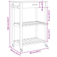 Produktbild för Köksvagn MONZA Svart 60 x 40 x 88,5 cm Massiv furu