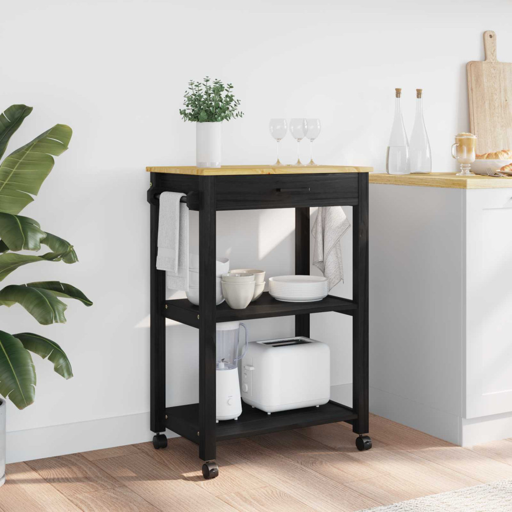 Produktbild för Köksvagn MONZA Svart 60 x 40 x 88,5 cm Massiv furu