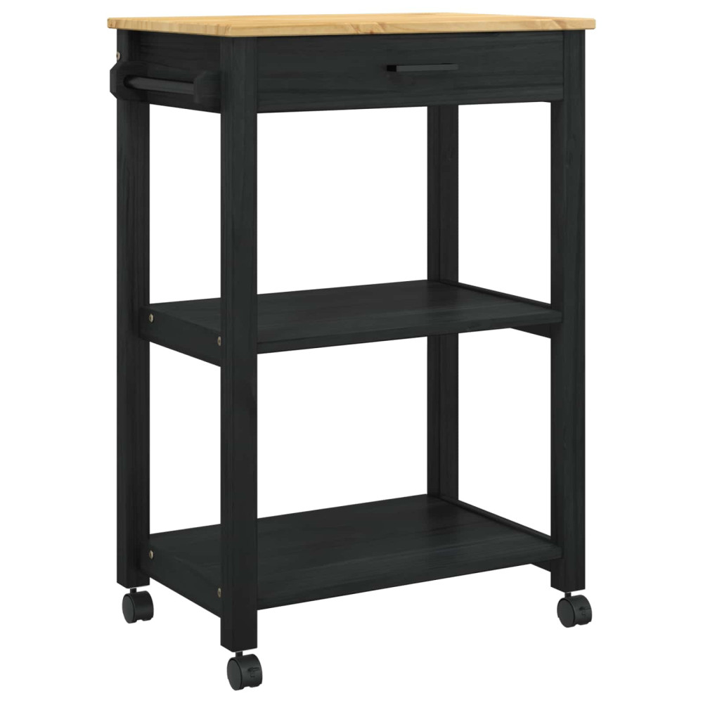 Produktbild för Köksvagn MONZA Svart 60 x 40 x 88,5 cm Massiv furu
