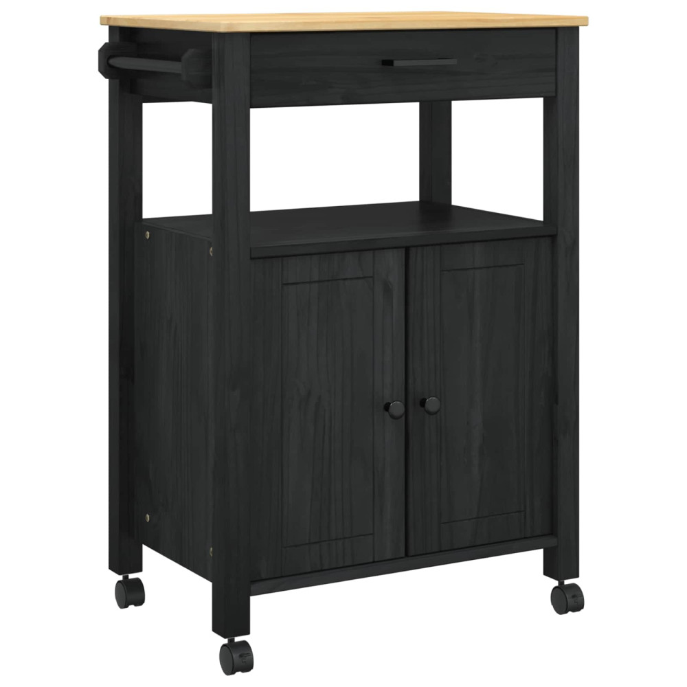 Produktbild för Köksvagn MONZA Svart 60 x 40 x 88,5 cm Massiv furu