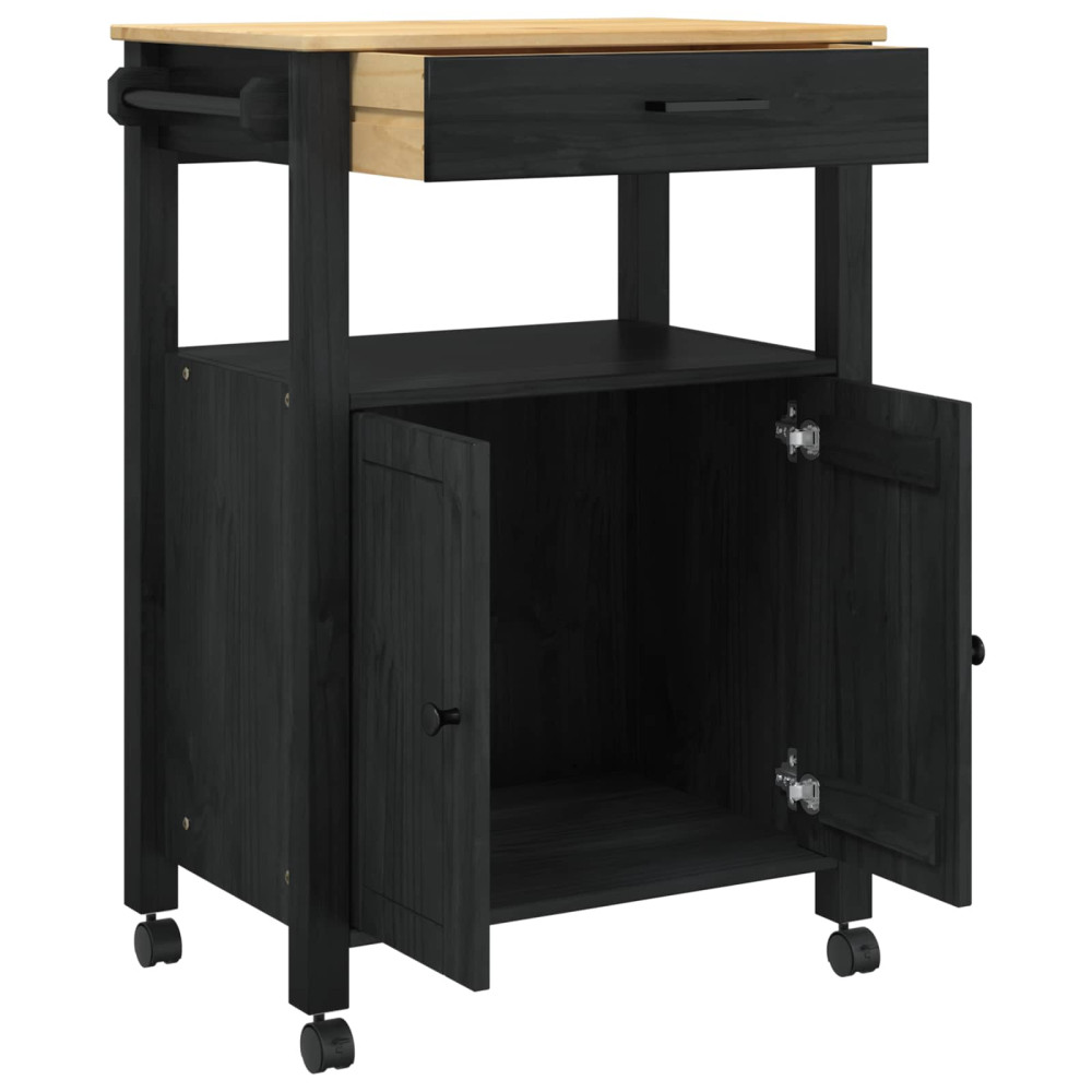 Produktbild för Köksvagn MONZA Svart 60 x 40 x 88,5 cm Massiv furu