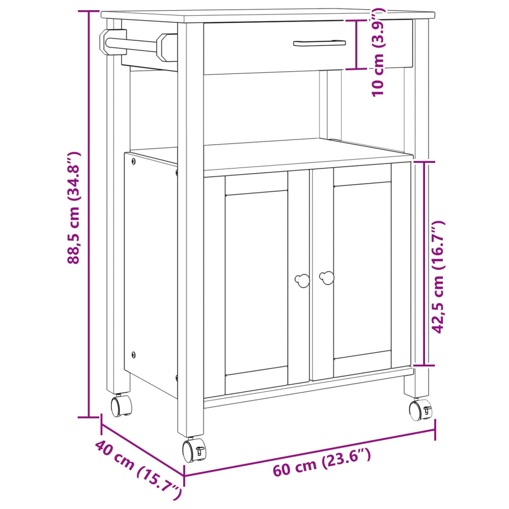 Produktbild för Köksvagn MONZA Svart 60 x 40 x 88,5 cm Massiv furu