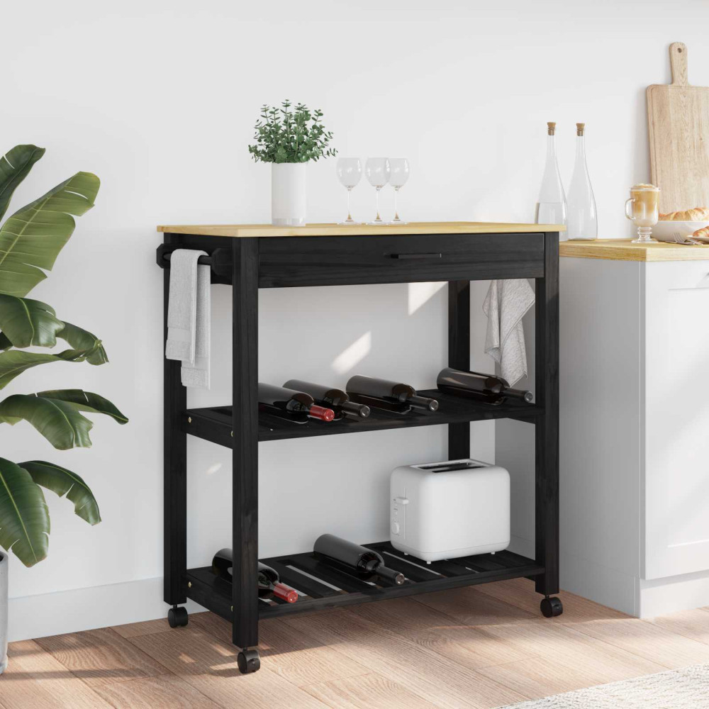 Produktbild för Köksvagn MONZA Svart 84 x 40 x 88,5 cm Massiv furu