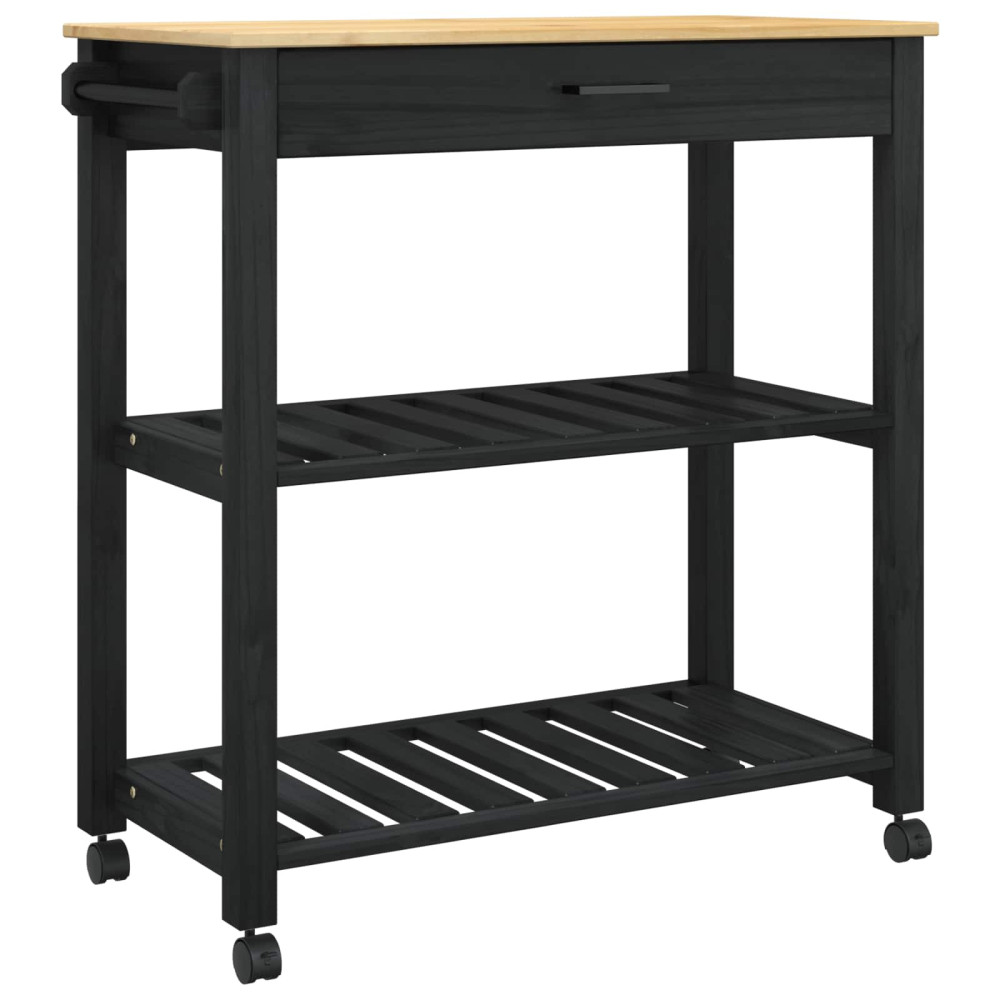Produktbild för Köksvagn MONZA Svart 84 x 40 x 88,5 cm Massiv furu